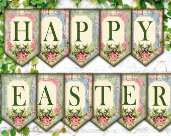 Happy Easter Banner, Easter Decor DIY, Hanging Easter Decor, Shabby Chic Easter Decor, Printable Easter Garland, 5 Minute Crafts