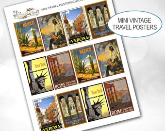 Mini Vintage Travel Posters, Bon Voyage Party, Travel Cupcake Toppers, Vintage Travel Party, Card Making, Miniature Rooms, Scrapbooking