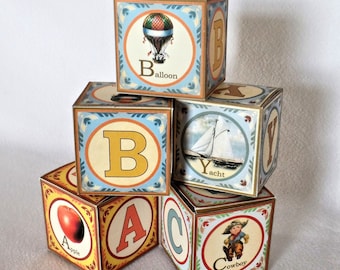 Vintage ABC Blocks, Printable Alphabet, Baby Shower Decor (Digital Download)