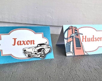 Classic Car Party Place Cards, Vintage Car Birthday, Classic Car Food Labels, Editable Template