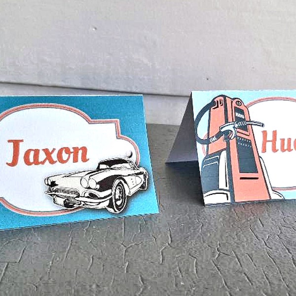 Classic Car Party Place Cards, Vintage Car Birthday, Classic Car Food Labels, Editable Template