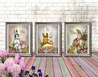 Religious Easter Decor, He Is Risen sign, Easter Decorations, Vintage Easter Sign, He Is Risen Print, Easter Wall Art, Easter Decor DIY