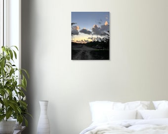 Tropical Sunset Palm Grove Print – Moody Coastal Landscape Wall Art