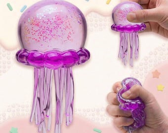 Glitzer Qualle Squishy Fidget Spielzeug | Sensorischer Stressabbau im NeeDoh-Stil | Slow Squeeze Schreibtischspielzeug für Fokus & Ruhe | TikTok Trend Geschenk