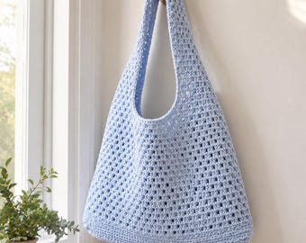 Beginner Crochet Beach Bag Pattern PDF, Easy Mesh Crochet Shoulder Bag, Summer Tote Bag Pattern, V Stitch Hobo Bag, Crochet Market Bag