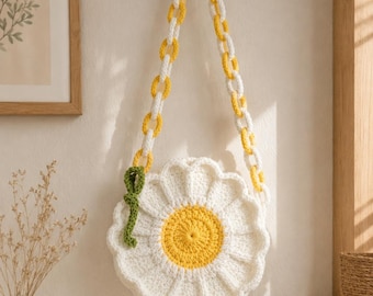 Crochet Daisy Bag Pattern PDF, Flower Purse Crochet Pattern, Crochet Crossbody Bag, Summer Shoulder Bag, Handmade Gift for Her