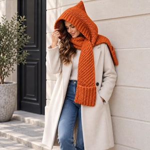 Padrão de Crochê Super Fácil para Gola Alta com Bolsos, Cachecol com Capuz para Iniciantes, Acessório de Inverno, Fantasia de Halloween, Presente Feito à Mão