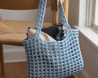 Super Easy Crochet Mesh Tote Bag Pattern for Beginners, Crochet Market Bag Pattern, Summer Beach Bag (Digital Download)