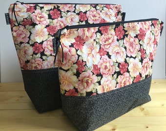 Large Zipper Pouch Cotton Zipped Project Bag Tote Choice of sizes