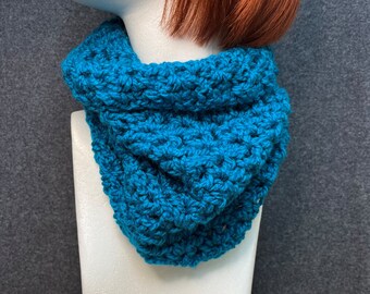 Teal Crochet Cowl Soft and Chunky Neck Accessory Tube Scarf