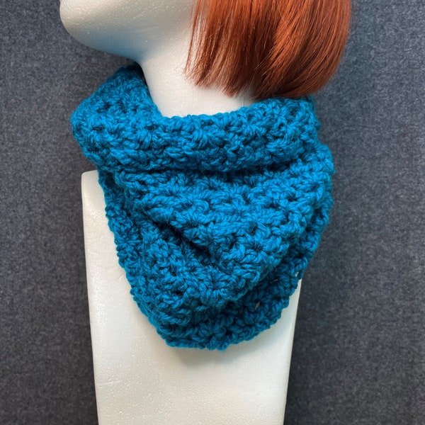 Teal Crochet Cowl Soft and Chunky Neck Accessory Tube Scarf