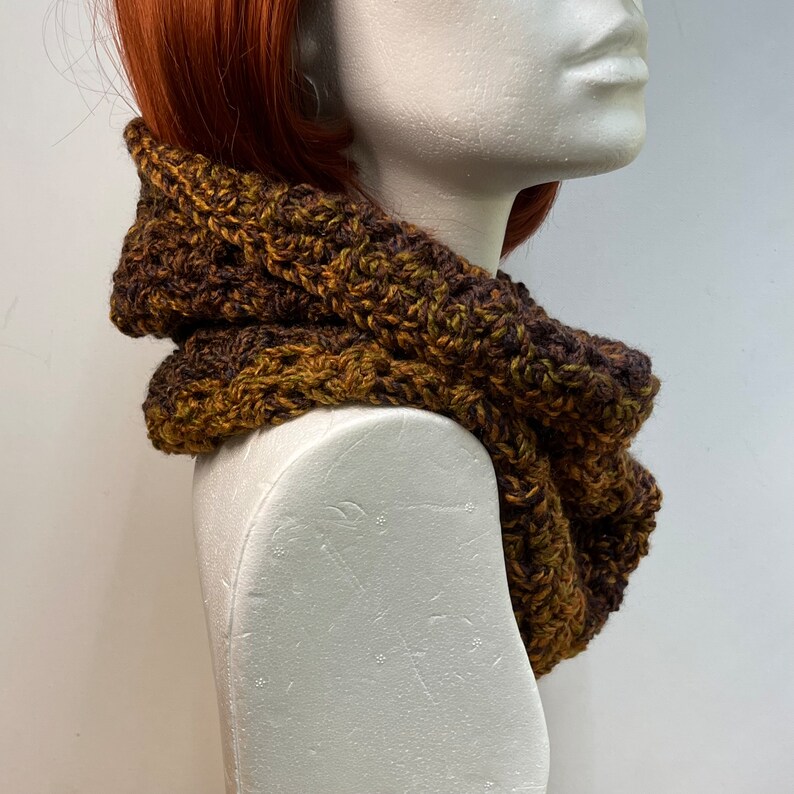 Brown and Gold Chunky Crochet Cowl image 3