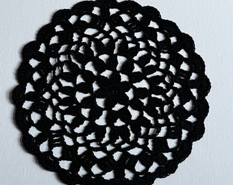 Handmade Round Crochet Doily, Black Lace Table Decoration, Cotton Mandala, Eco Friendly Centerpiece, Vintage Style Placemat, Interior Décor