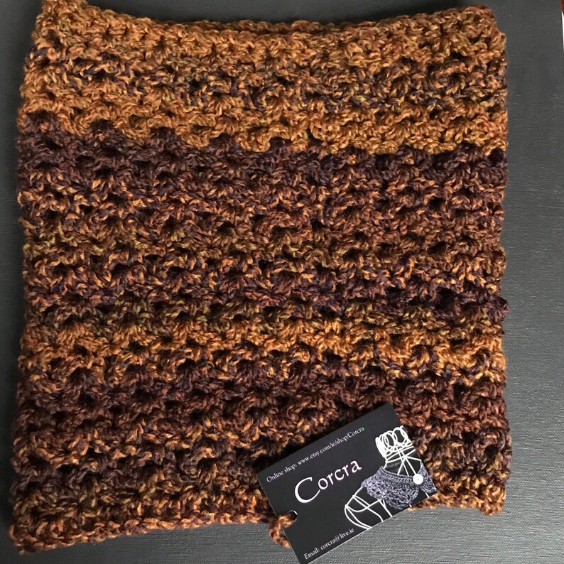 Brown and Gold Chunky Crochet Cowl image 7