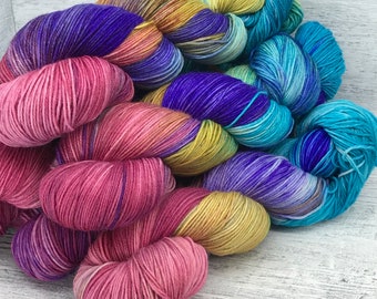 4 Ply Sock Yarn Merino and Nylon Hand Dyed Multicoloured