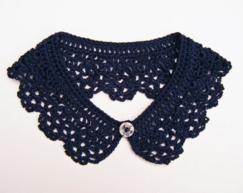 Navy Blue Cotton Detachable Collar, Sweater Dress Collar