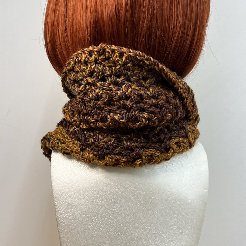 Brown and Gold Chunky Crochet Cowl image 5