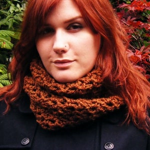 Brown and Gold Chunky Crochet Cowl image 10