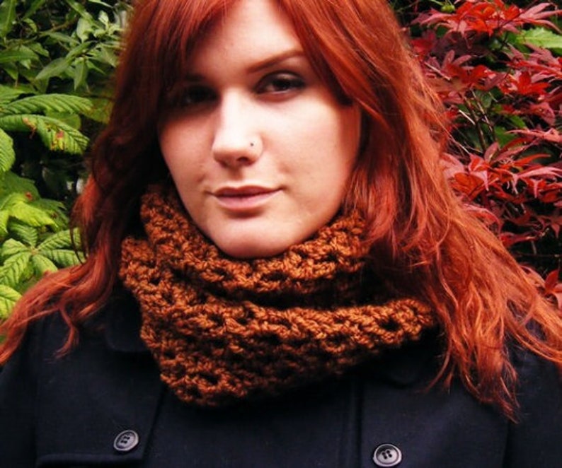 Brown and Gold Chunky Crochet Cowl image 10