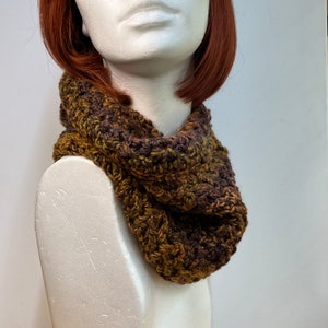 Brown and Gold Chunky Crochet Cowl image 6