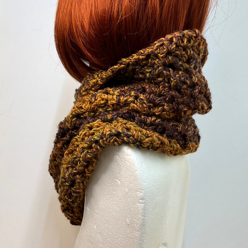 Brown and Gold Chunky Crochet Cowl image 4