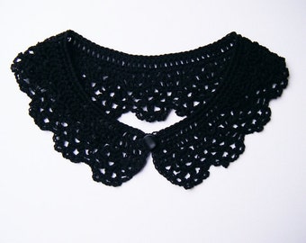 Black Crochet Peter Pan Collar, Cotton Detachable Neck Accessory, Cosplay Collar