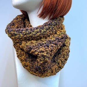 Brown and Gold Chunky Crochet Cowl image 1