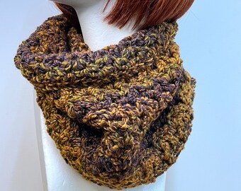 Brown and Gold Chunky Crochet Cowl