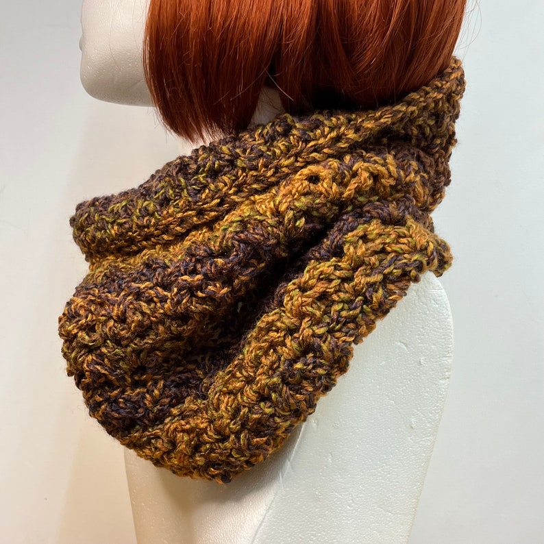 Brown and Gold Chunky Crochet Cowl image 2