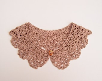 Cappuccino Crochet Collar, Cotton Detachable Lace Accessory