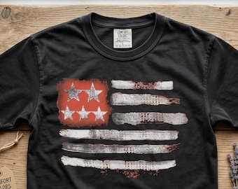 Koszulka z nadrukiem amerykańskiej flagi w stylu grunge, patriotyczna koszulka w stylu grunge, unisex, bawełniana odzież