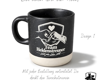 Katzen Tasse Tierschutz Geschenk – Kaffeebecher 360ml Keramik Heldenkatzen & Streuner e.V. Tierschutzverein Fanartikel Personalisierbar