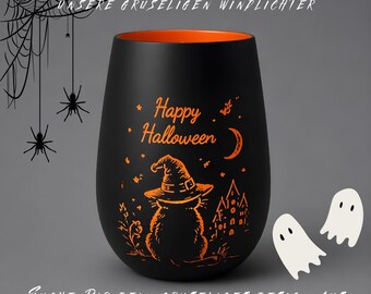 Portavelas de Halloween con grabado | Vaso personalizado para vela de Halloween con gato o perro | Decoración otoñal espeluznante