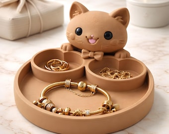 Cat-shaped jewelry dish | 3D printed jewelry storage | Gift for cat lovers | Personalized gift for girlfriend