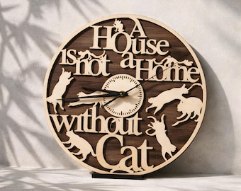 Wooden wall clock | Gift for cat lovers | Paw print wooden wall clock | Chronometer clock | Gift for cat lovers | Animal decor for living room