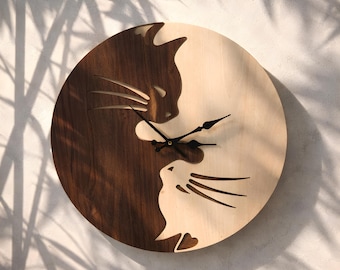Wooden wall clock / Gift for cat lovers / Modern wall clock / Cat clock / Personalized gift