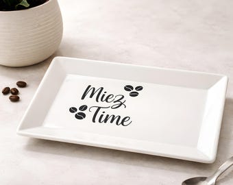 Posavasos grabado | Bandeja decorativa de cerámica para mesa de comedor, blanca, regalo personalizado para amantes de los gatos, con texto personalizado.