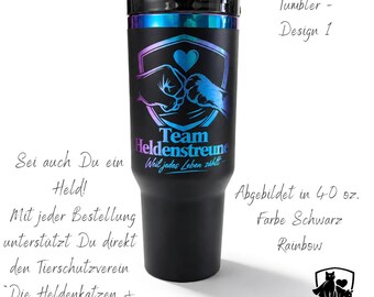 Thermobecher Katzen Tierschutz e.V. Tumbler mit Name Personalisiert Geschenk Katzenliebhaber Heldenkatzen Spendenverein mit Lasergravur