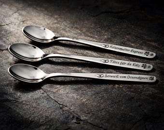 Katzenfutterlöffel Edelstahl lang mit Lasermarkierung – Löffel personalisiertes Geschenk für Katzenbesitzer & Katzenmama, Futternapf Zubehör