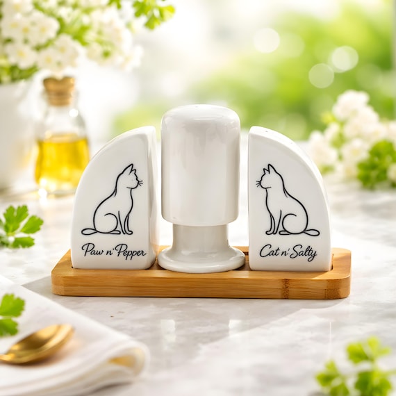 Salz und Pfefferstreuer mit Zahnstocher-Depot aus Keramik mit Katzenmotiv veredelt | Geschenkidee zu Ostern | Geschenk für Katzenliebhaber