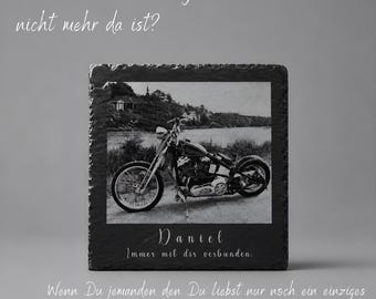 Placa conmemorativa de pizarra con foto | Placa de pizarra personalizada para duelo | Recuerdo del difunto | Placa de pizarra grabada | Sellada opcionalmente