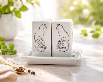 Juego de salero y pimentero para mesa de comedor | Regalo para amantes de los gatos | Regalo de inauguración de casa | Juego de cocina moderno | Regalo personalizado