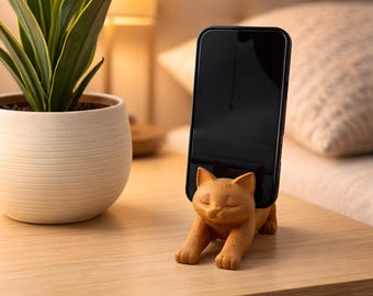 Cat-shaped phone holder / desk organizer, 3D printed in matte PLA | Gift for animal lovers | Personalized gift