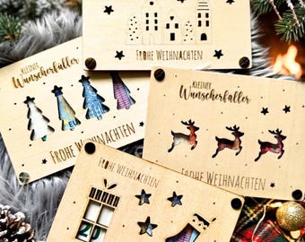 Tarjeta de regalo de madera para billetes | Tarjeta de regalo navideña personalizada | Envoltorio de regalo para billetes con nombre | Tarjeta de regalo navideña de madera