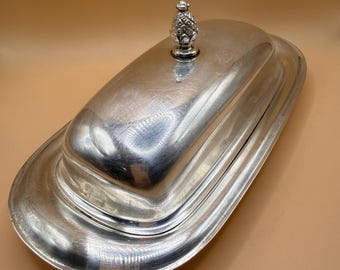 Vintage verzilverde botervloot met deksel
