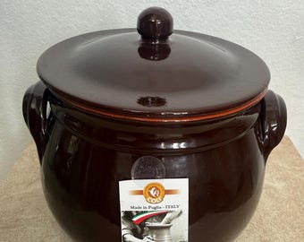Colì Fratelli Cacerola de Terracota, Olla de Cocina Vintage Puglia Italia (16"x8")