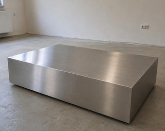Salontafel van geborsteld roestvrij staal, moderne rechthoekige salontafel, minimalistische metalen salontafel, eigentijds woonkamermeubilair