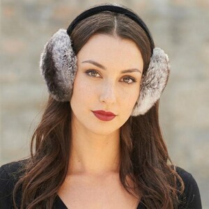 Soft  Silver Fox Fur Earmuff with Velvet Band | Handmade Winter Ear Warmer Fashion Headband Gift