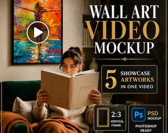Wall Art Video Mockup | Vertical Frame Mockup | Luxury Living Room | Woman Reading | Animated Interior