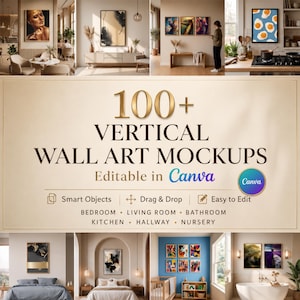 Über 100 vertikale Rahmen-Mockups im Bundle | Canva-Wandkunst-Mockups | Poster- und Druckpräsentation | Innenraum-Mockups | Sofort-Download